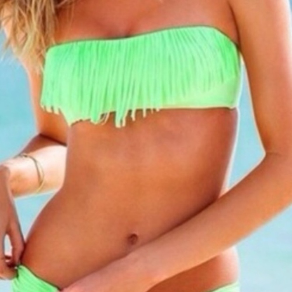 Victoria’s Secret lime green fringe bandeau bikini